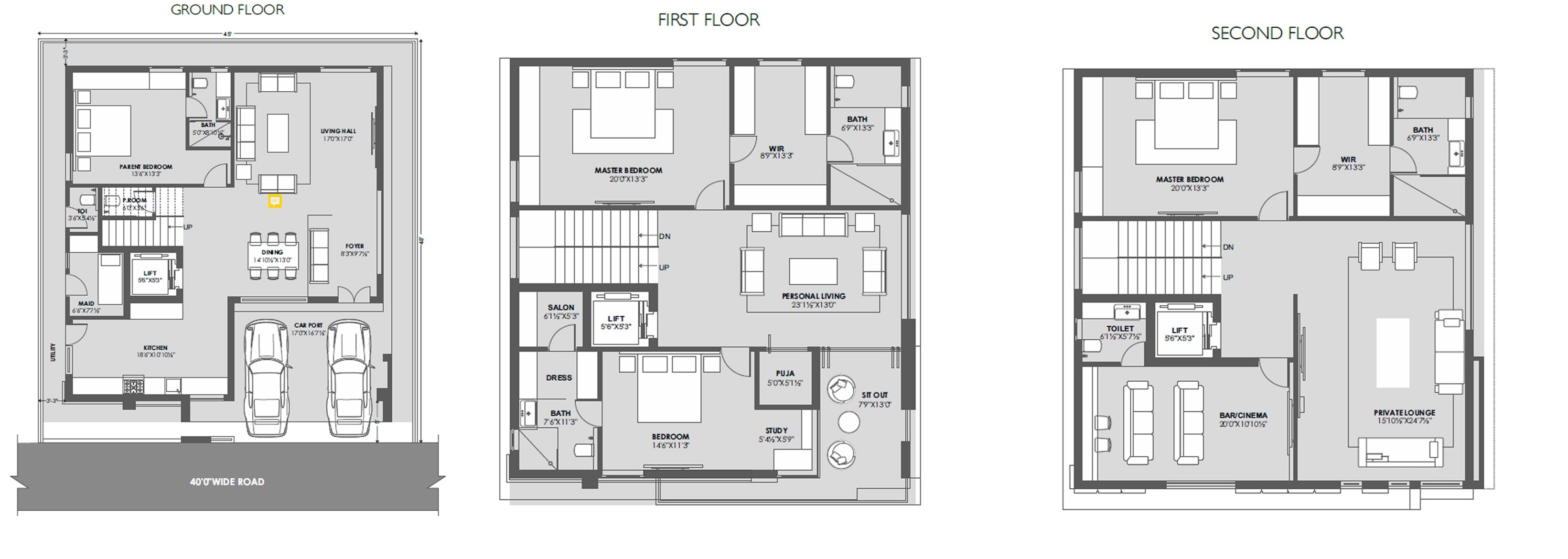 Floor plan of 4 BHK 5931 Sq. Ft. Villa in Giridhari Prospera County, Hyderabad