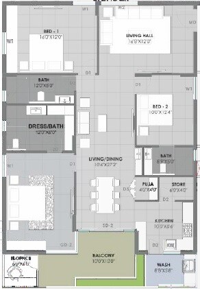 Floor plan of 3 BHK 2115 Sq. Ft. Apartment in Giridhari Vue, Hyderabad