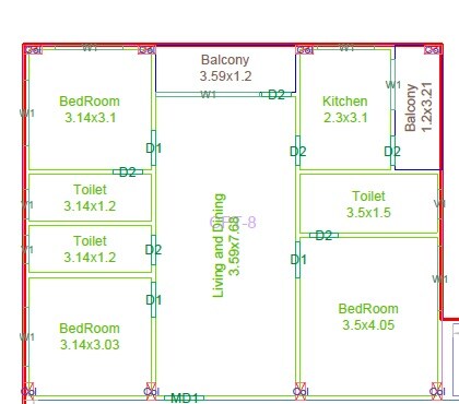 Floor plan of 3 BHK Apartment - 1600 sq. ft. in GK Infras Verdant Crest, Hyderabad