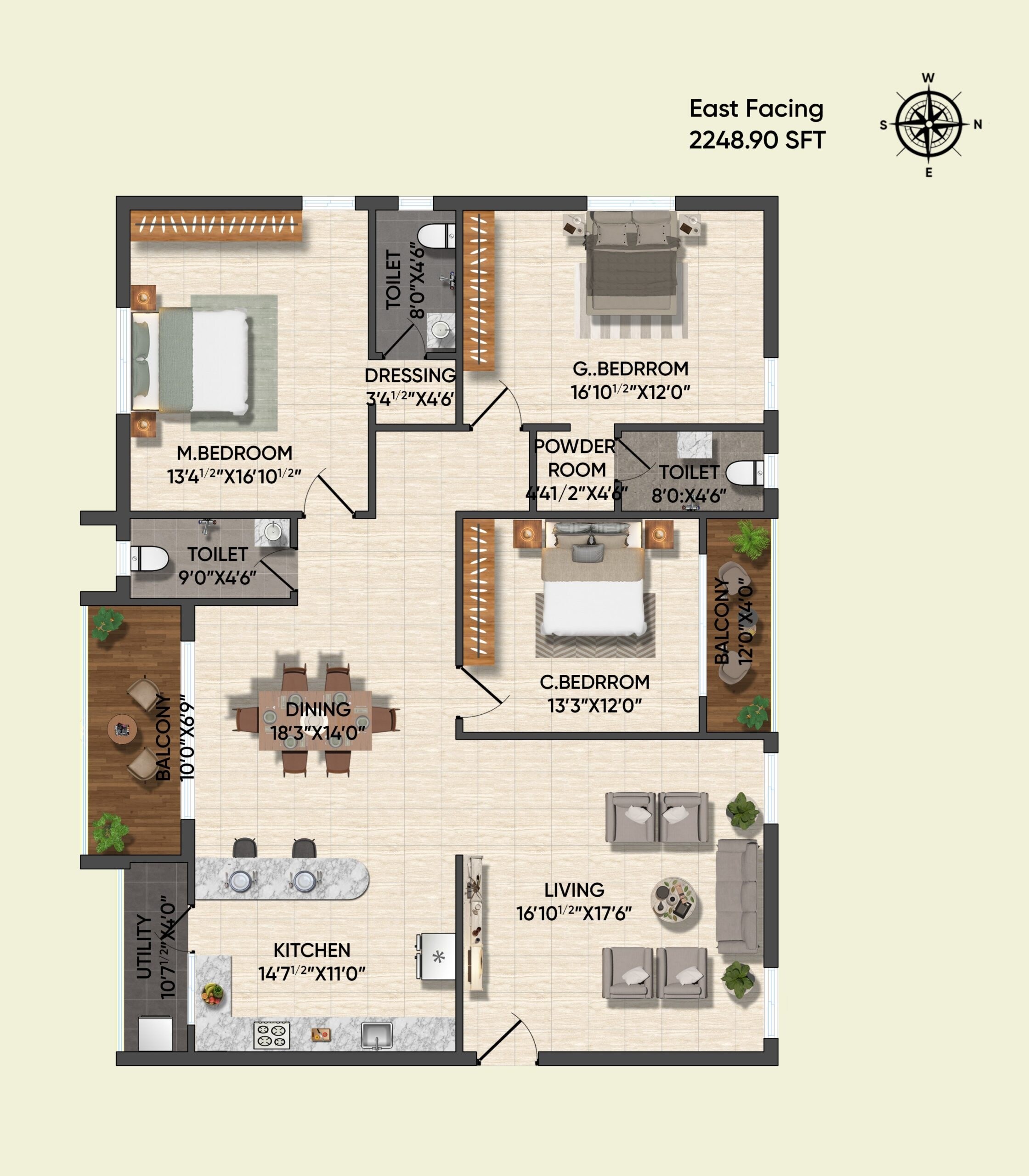 Floor plan of 3 BHK 2249 Sq. Ft. Apartment in GK Triad, Hyderabad