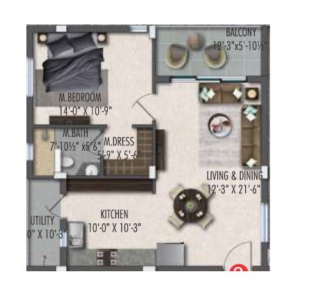 Floor plan of 1 BHK 1057 Sq. Ft. Apartment in GKRS Bliss, Hyderabad