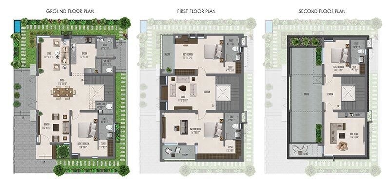 Floor plan of 4 BHK 3100 Sq. Ft. Villa in GKRS Palacio, Hyderabad