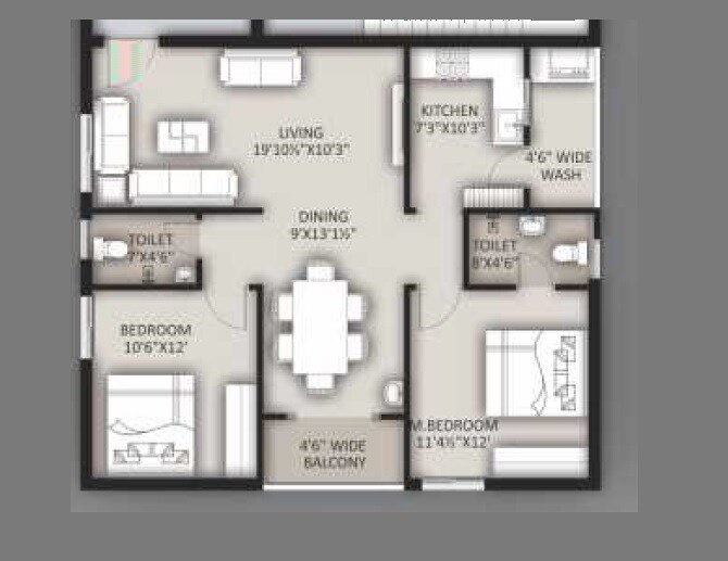 Floor plan of 2 BHK 1180 Sq. Ft. Apartment in GKs Zenith, Hyderabad