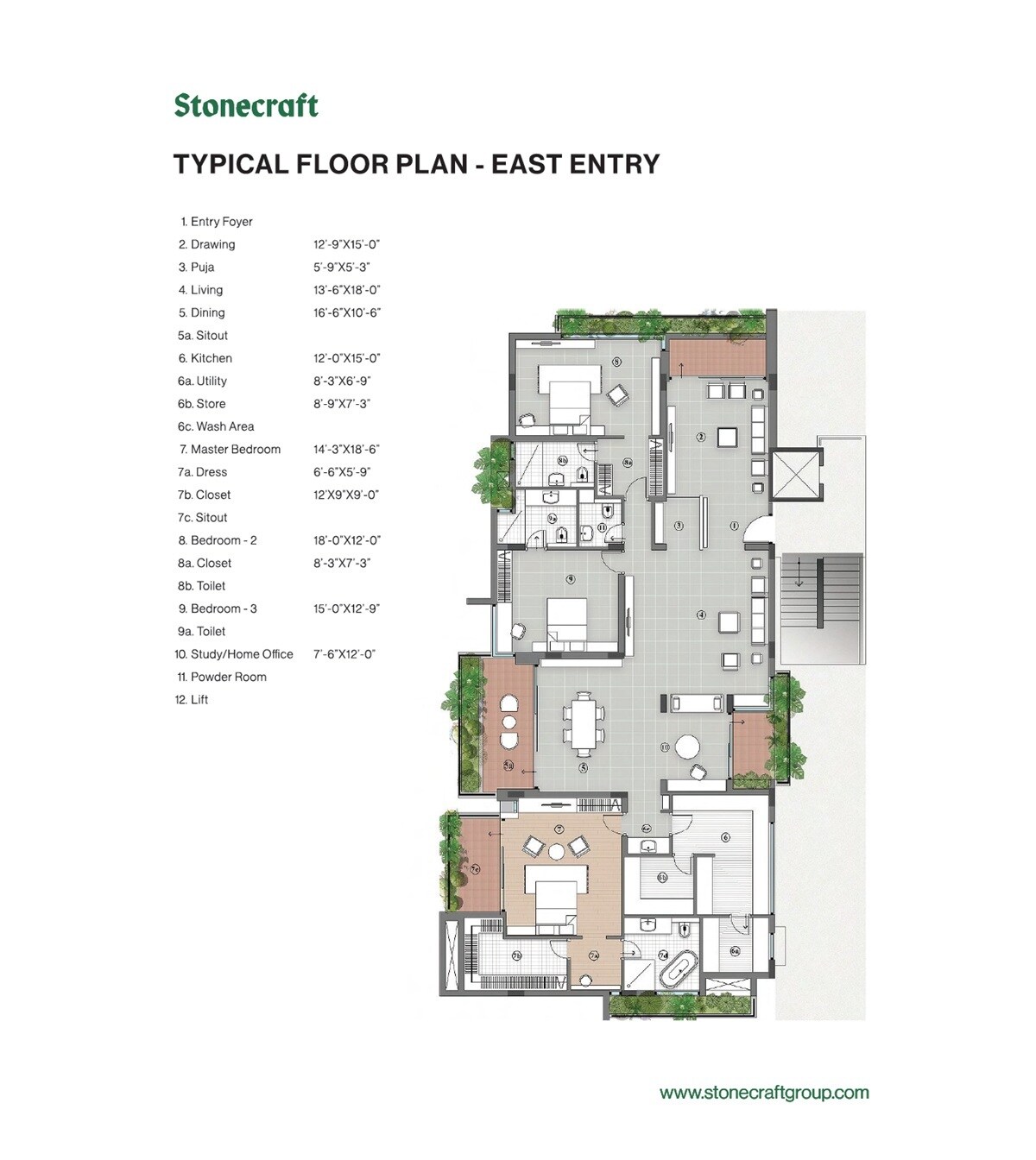 Floor plan of 3 BHK 3970 Sq. Ft. Apartment in Gloriance Woods, Hyderabad