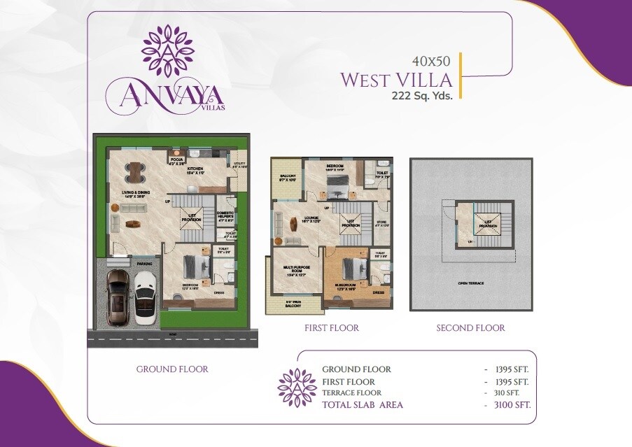Floor plan of 3 BHK 3100 Sq. Ft. Villa in GNR Anvaya Icon City, Hyderabad