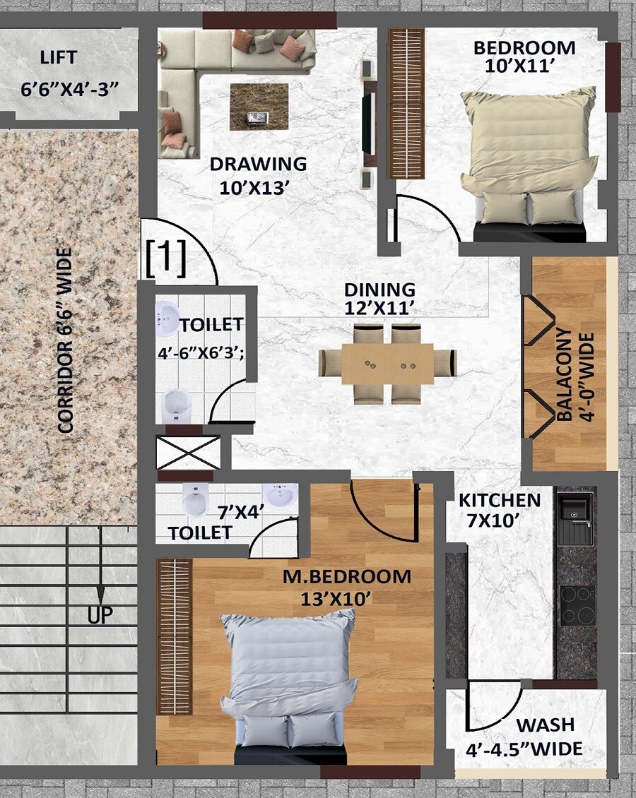 Floor plan of 2 BHK 1050 Sq. Ft. Apartment in Go Green Nest, Hyderabad