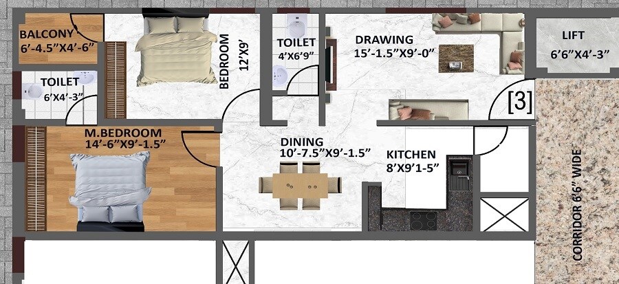 Floor plan of 2 BHK 950 Sq. Ft. Apartment in Go Green Nest, Hyderabad