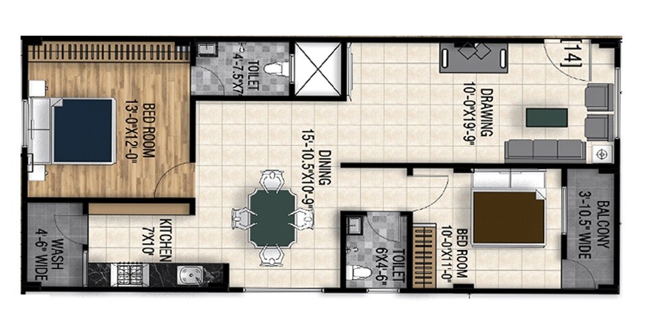 Floor plan of 2 BHK 1161 Sq. Ft. Apartment in Go Green Paradise, Hyderabad
