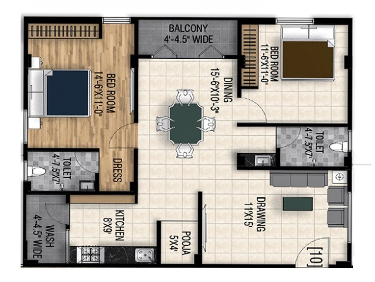 Floor plan of 2 BHK 1224 Sq. Ft. Apartment in Go Green Paradise, Hyderabad