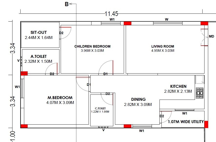 Floor plan of 2 BHK 1100 Sq. Ft. Apartment in Gokul Pride, Hyderabad