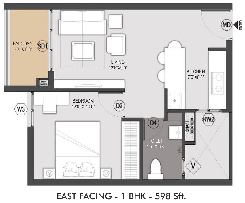 1 BHK 598 Sq. Ft. Apartment in Golden Kalpavriksha