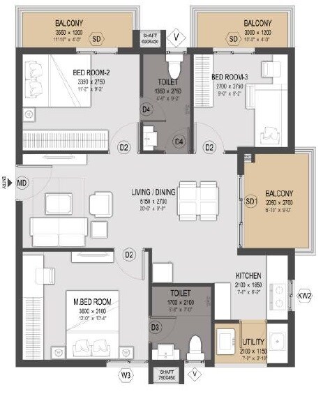 3 BHK 1254 Sq. Ft. Apartment