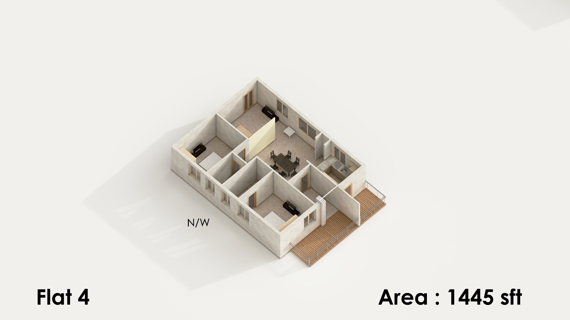 Floor plan of 2 BHK 1445 Sq. Ft. Apartment in Goldenkey Meraki, Hyderabad