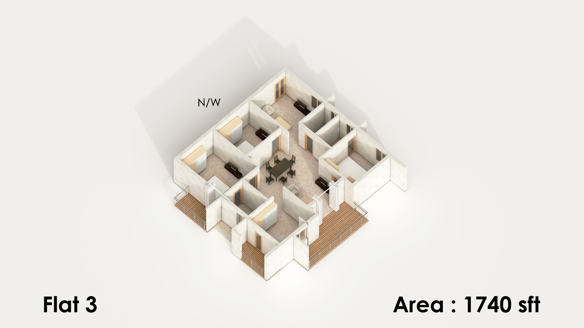 Floor plan of 3 BHK 1740 Sq. Ft. Apartment in Goldenkey Meraki, Hyderabad