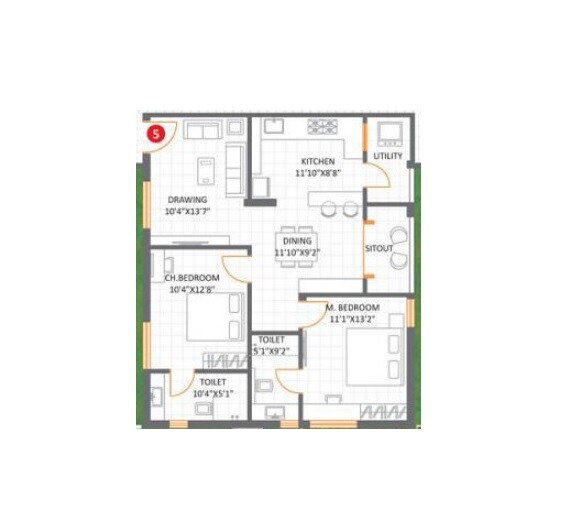 Floor plan of 2 BHK 1201 Sq. Ft. Apartment in Goldfish Vyoma, Hyderabad