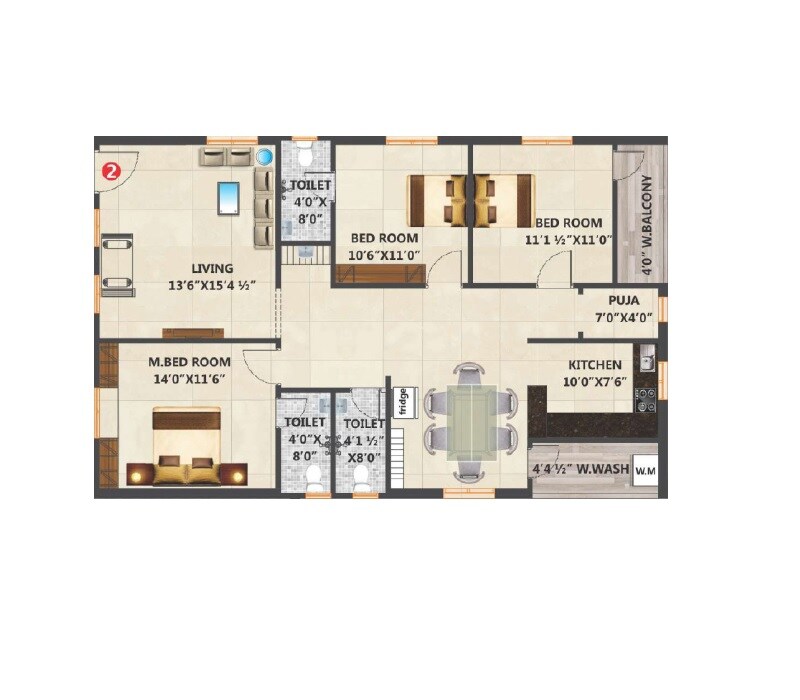 Floor plan of 3 BHK 1638 Sq. Ft. Apartment in Gottumukulas Prem Sarovar Emerald, Hyderabad
