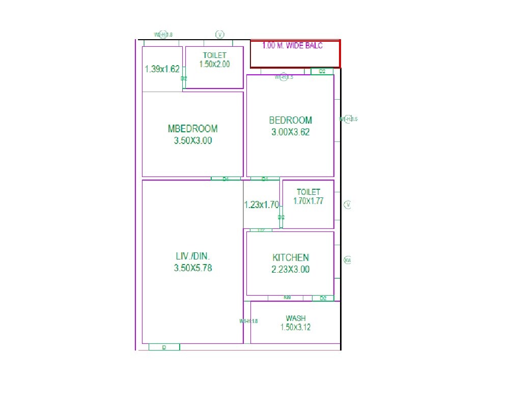 Floor plan of 2 BHK 1080 Sq. Ft. Apartment in GR Triveni Towers, Hyderabad