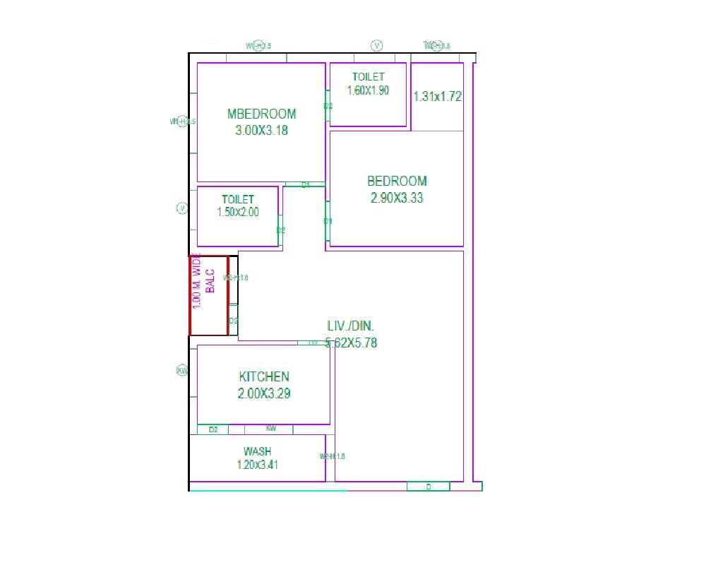 Floor plan of 2 BHK 1100 Sq. Ft. Apartment in GR Triveni Towers, Hyderabad