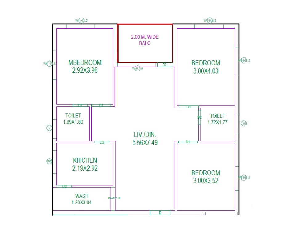 Floor plan of 3 BHK 1400 Sq. Ft. Apartment in GR Triveni Towers, Hyderabad