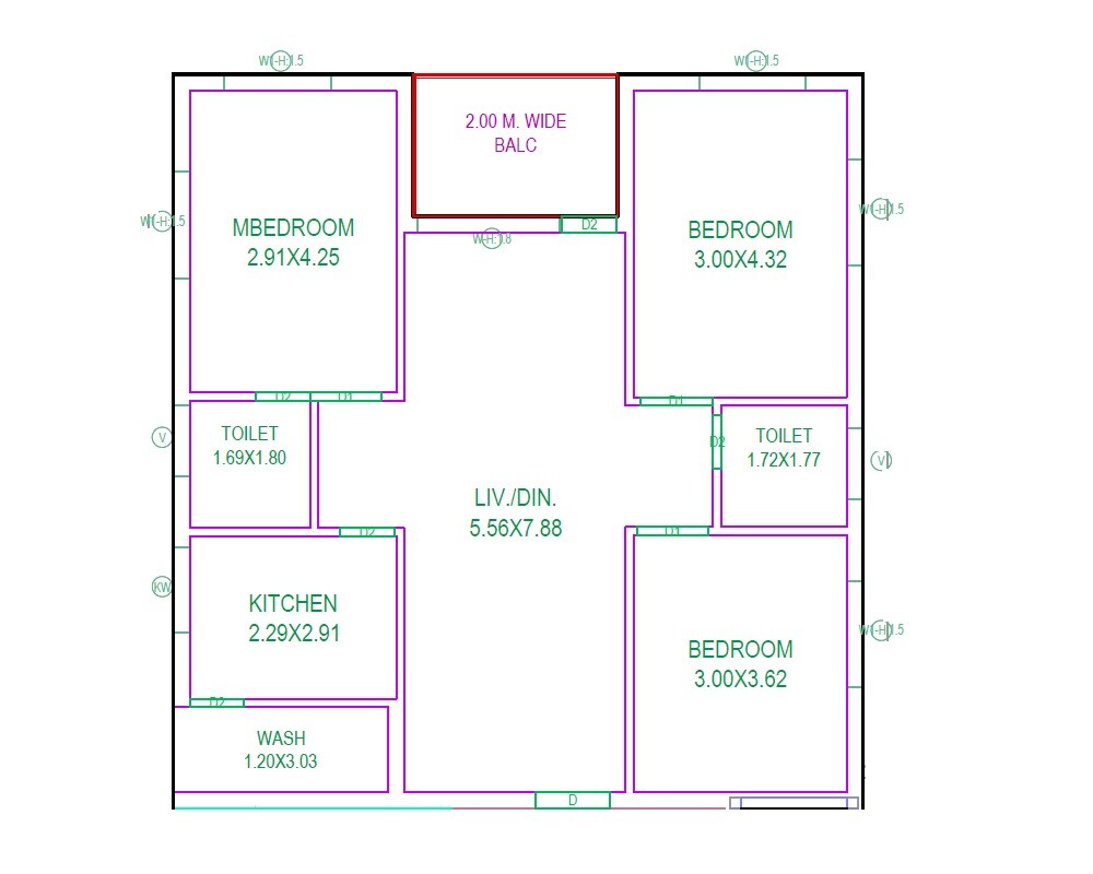 Floor plan of 3 BHK 1450 Sq. Ft. Apartment in GR Triveni Towers, Hyderabad