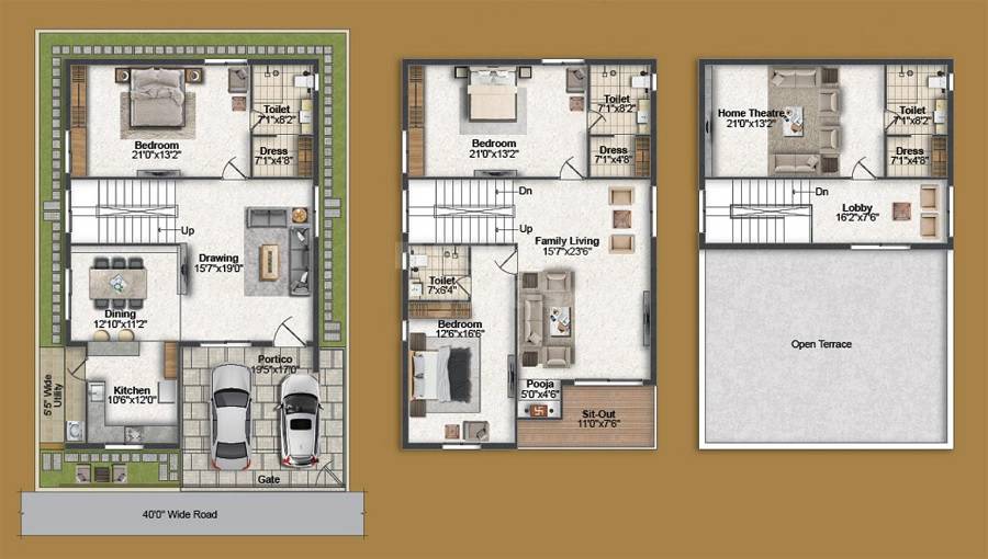 Floor plan of 3 BHK 3430 Sq. Ft. Villa in Greater Infra CS Rao Green Valley, Hyderabad