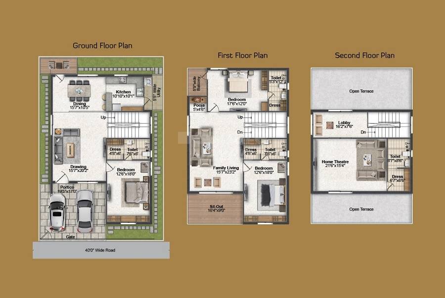 Floor plan of 3 BHK 3440 Sq. Ft. Villa in Greater Infra CS Rao Green Valley, Hyderabad