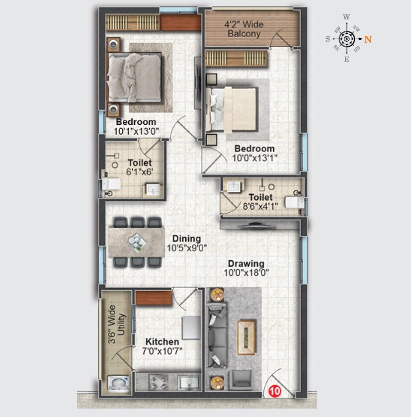 Floor plan of 2 BHK 1125 Sq. Ft. Apartment in Greater Infra Aster, Hyderabad