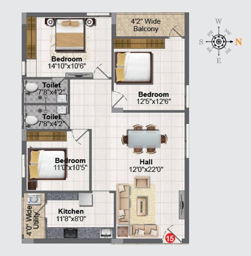 2 BHK 1100 Sq. Ft. Apartment