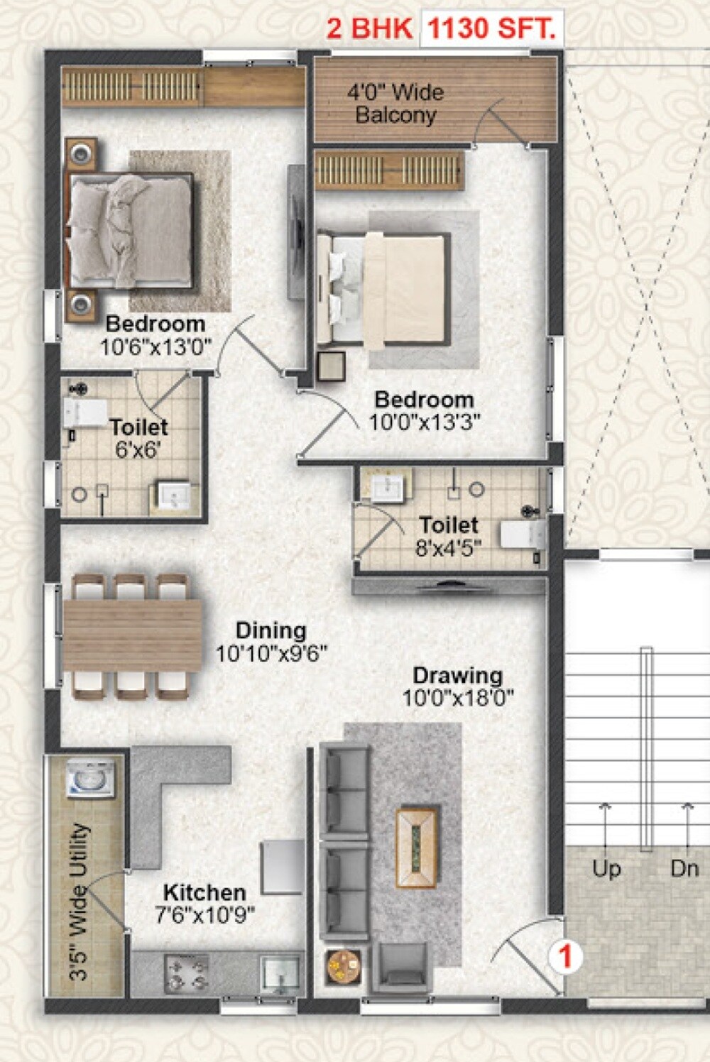 2 BHK 1130 Sq. Ft. Apartment