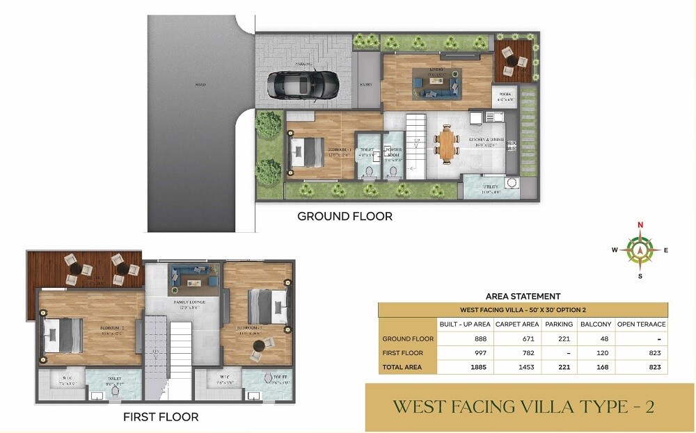 Floor plan of 3 BHK 1885 Sq. Ft. Villa in Greater Kompally County, Hyderabad