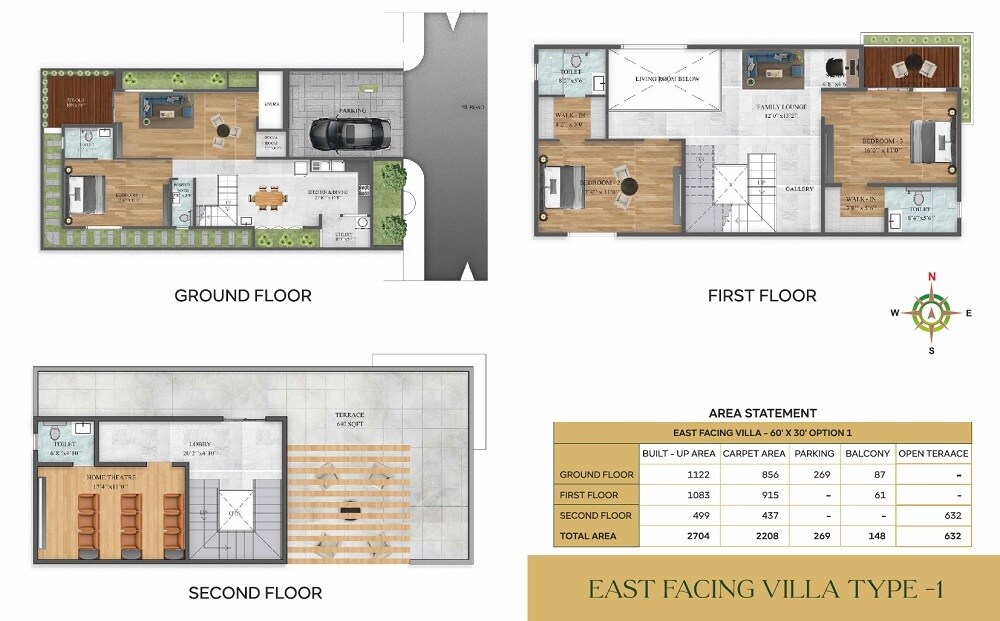Floor plan of 3 BHK 2704 Sq. Ft. Villa in Greater Kompally County, Hyderabad