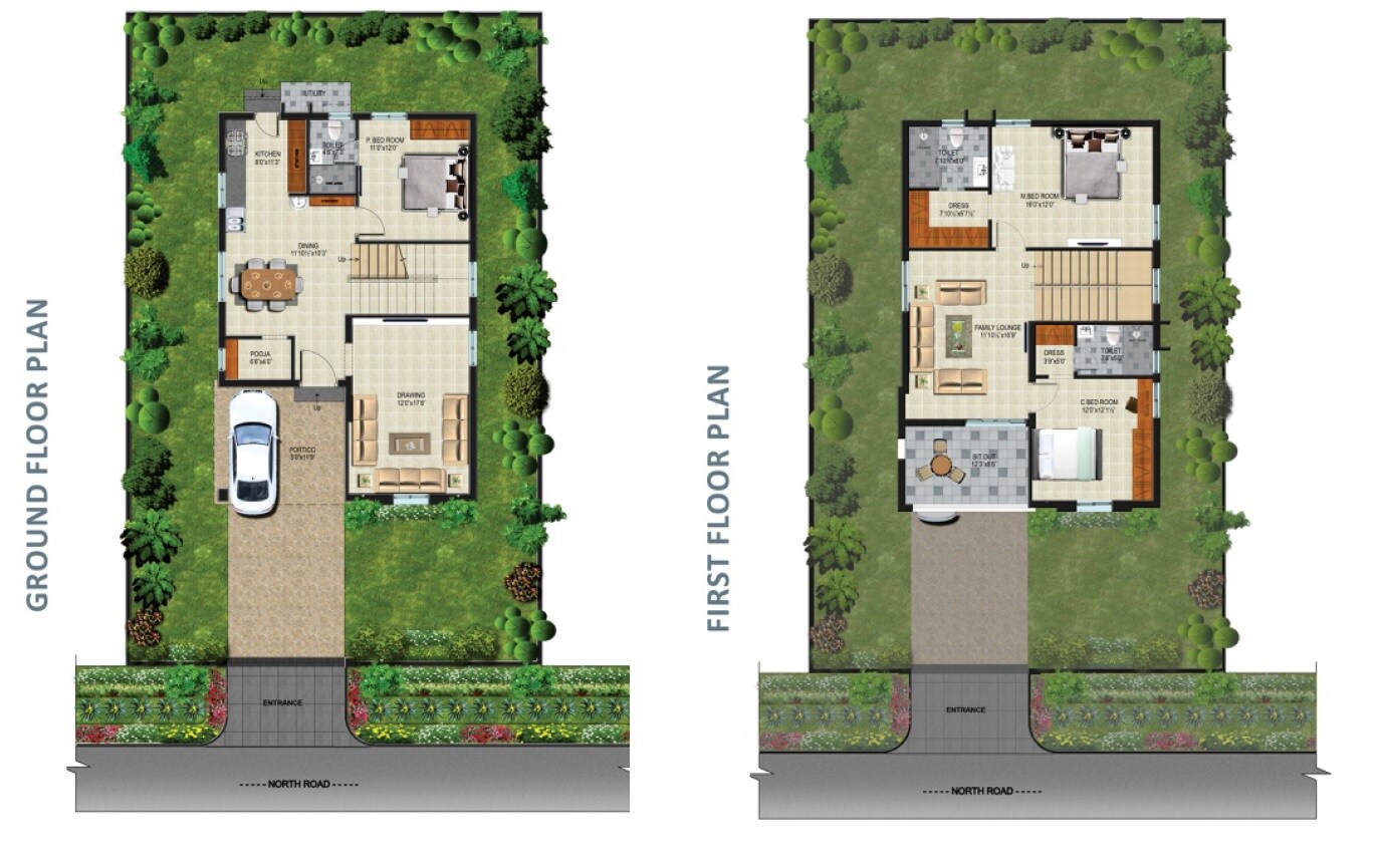 Floor plan of 3 BHK 2150 Sq. Ft. Villa in Greenmark Mayfair Bhel, Hyderabad