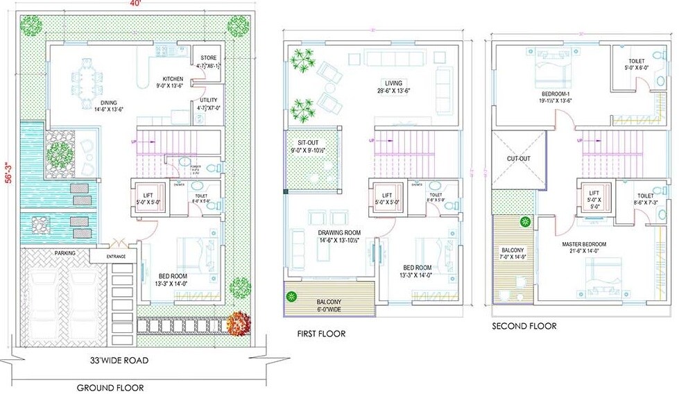 Floor plan of 4 BHK 3100 Sq. Ft. Villa in Greenrich Highlands, Hyderabad