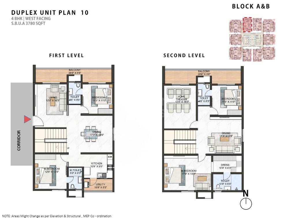 Floor plan of 4 BHK 3780 Sq. Ft. Apartment in Greenspace Marvel, Hyderabad