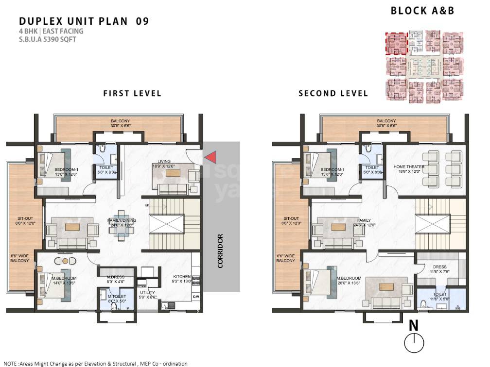 Floor plan of 4 BHK 5390 Sq. Ft. Apartment in Greenspace Marvel, Hyderabad