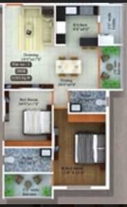 Floor plan of 2 BHK 1178 Sq. Ft. Apartment in Greenspace West Square, Hyderabad