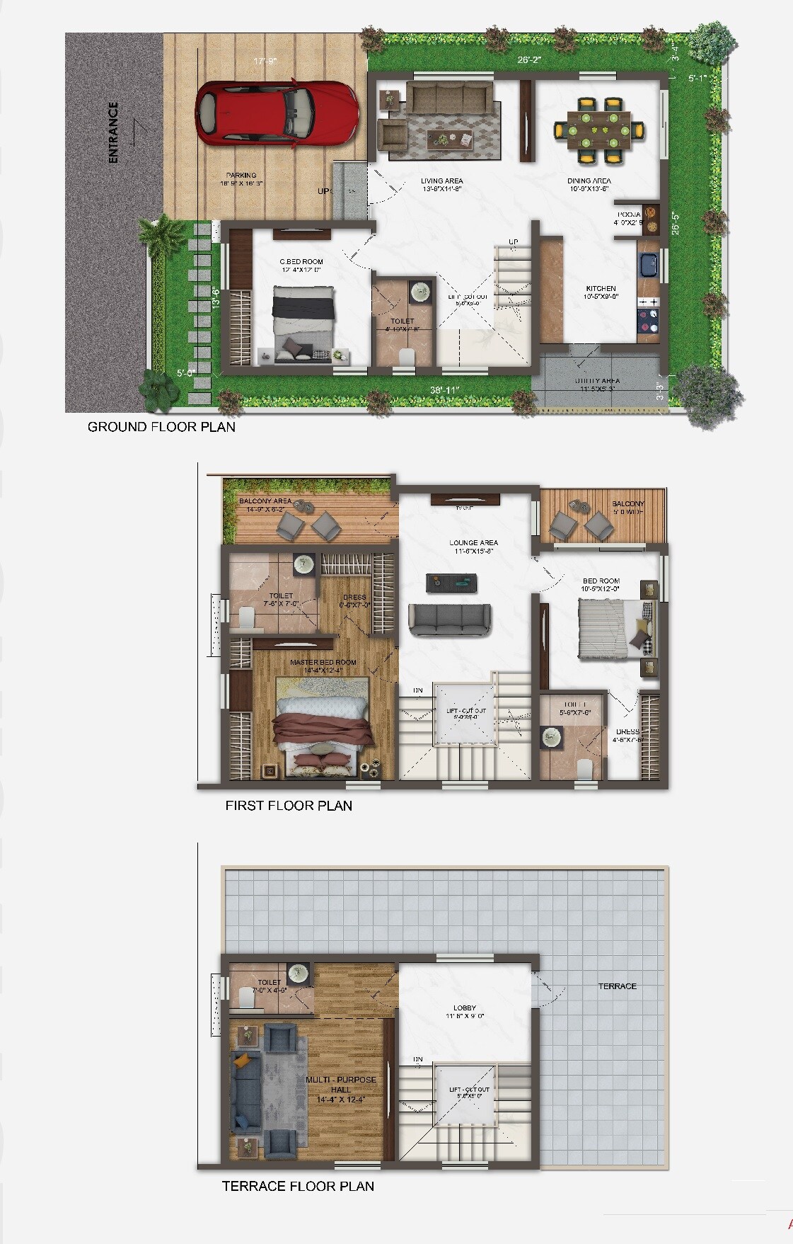 Floor plan of 4 BHK 3061 Sq. Ft. Villa in Grenstone Siri Elite, Hyderabad