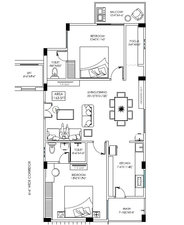 2 BHK 1163 Sq. Ft. Apartment