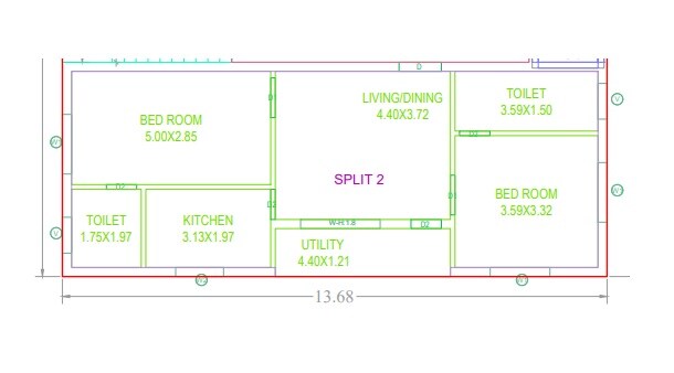 Floor plan of 2 BHK 1500 Sq. Ft. Apartment in GRK Pride Ameenpur, Hyderabad