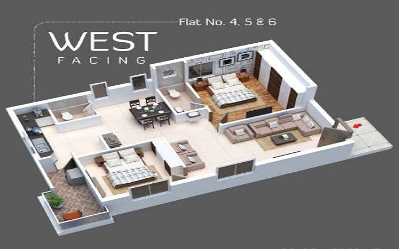 Floor plan of 2 BHK 1156 Sq. Ft. Apartment in Grupe C S Vintage Heights, Hyderabad