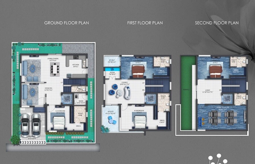 Floor plan of 4 BHK 3536 Sq. Ft. Villa in Grupe Tranquil Emerald, Hyderabad