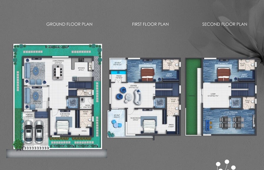 Floor plan of 4 BHK 3650 Sq. Ft. Villa in Grupe Tranquil Emerald, Hyderabad
