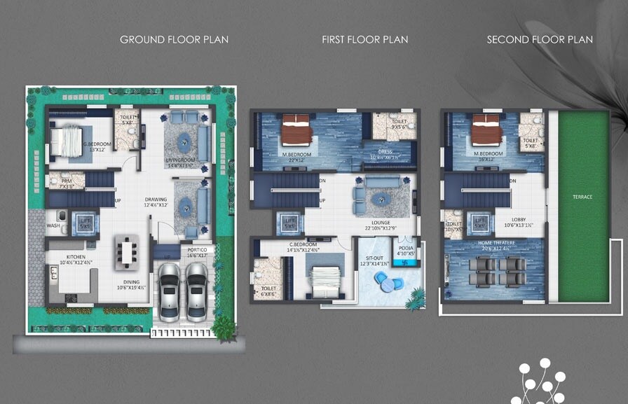 Floor plan of 4 BHK 3700 Sq. Ft. Villa in Grupe Tranquil Emerald, Hyderabad