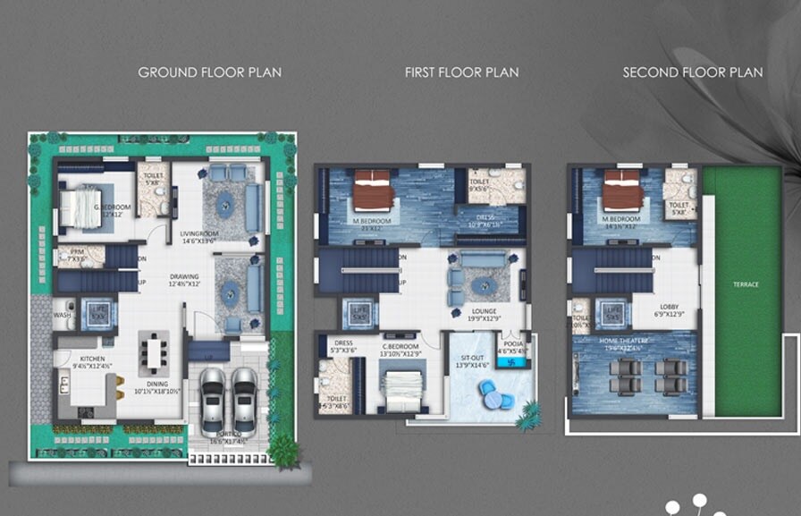 Floor plan of 4 BHK 3580 Sq. Ft. Villa in Grupe Tranquil Emerald, Hyderabad