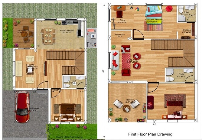 Floor plan of 3 BHK 1630 Sq. Ft. Villa in GT Infra Water Front, Hyderabad