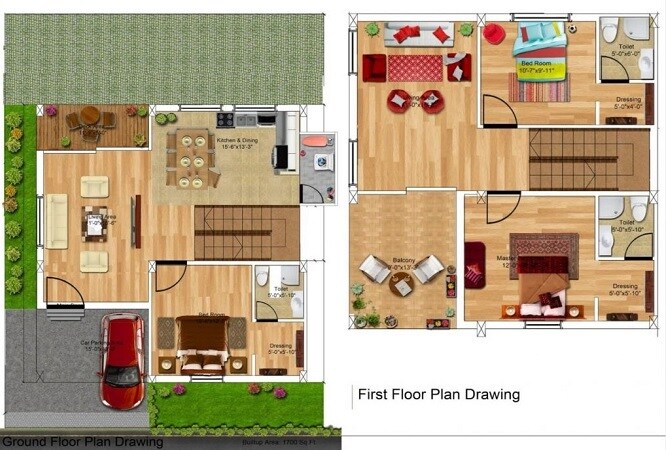 Floor plan of 3 BHK 1700 Sq. Ft. Villa in GT Infra Water Front, Hyderabad