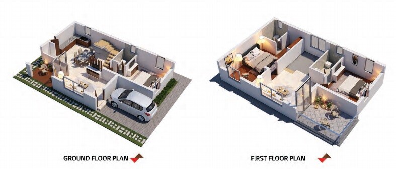 Floor plan of 3 BHK 1830 Sq. Ft. Villa in GT Infra Water Front, Hyderabad