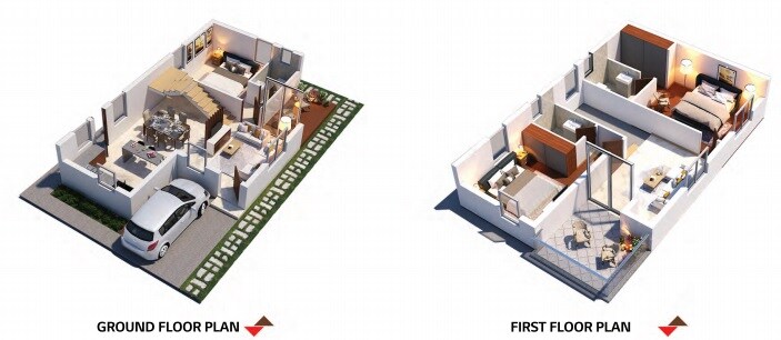 Floor plan of 3 BHK 2350 Sq. Ft. Villa in GT Infra Water Front, Hyderabad