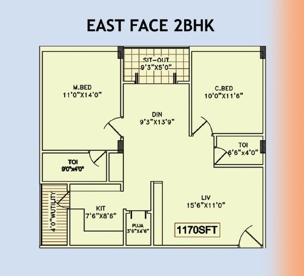 Floor plan of 2 BHK 1170 Sq. Ft. Apartment in Gupta Signature, Hyderabad