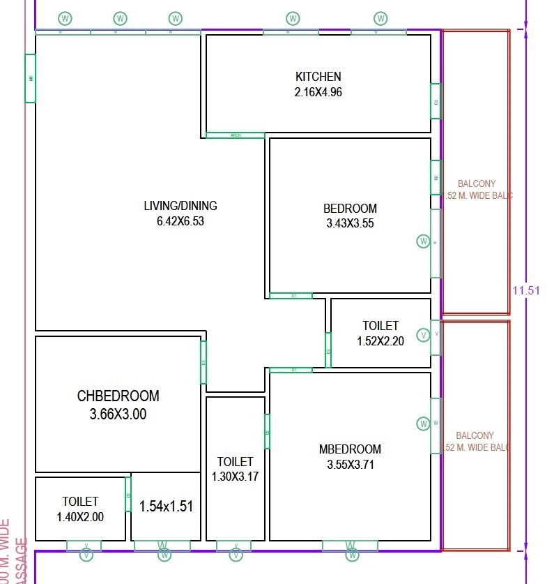 Floor plan of 3 BHK 1465 Sq. Ft. Apartment in Habitat Ira, Hyderabad